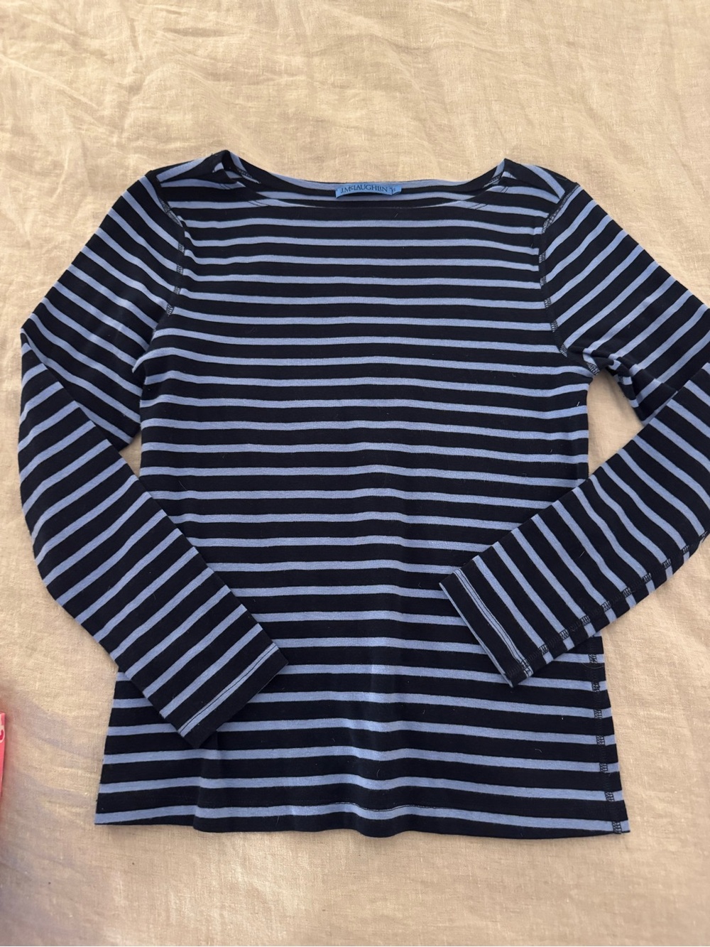 J. McLaughlin Navy and Light Blue Striped Top